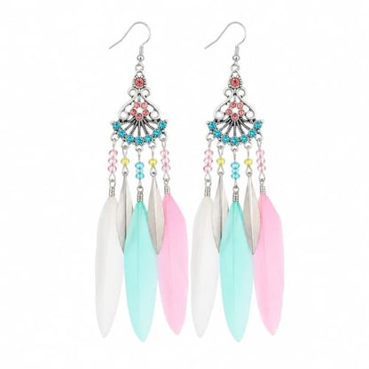 FRESHME Feather Earrings for Women - Native American Jewelry Boho Dangle Ethnic Indian Ear Drop for Music Festival Birthday - color: Little Coloful