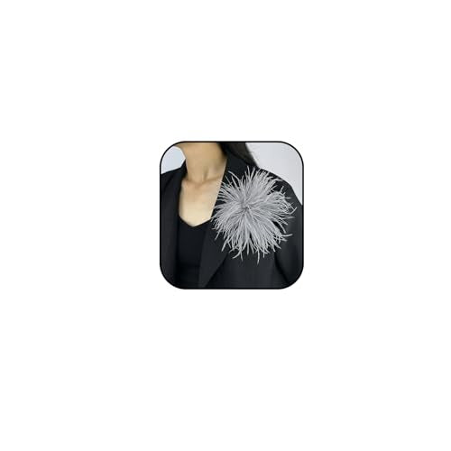 Dainty Feather Flower Brooch Pin for Women Oversized Floral Lapel Pins Elegant Feather Corsage Brooches Suit Clothes Shawl Dress for Wedding Party Banquet Dance Trendy Jewelry 150mm - color: Grey