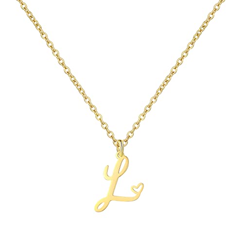 Gold Heart Initial Necklaces for Women, Minimalist Initial Heart Necklaces for Her, Dainty Alphabet Letter Pendant Necklaces Gift Jewelry - color: Gold, style: L