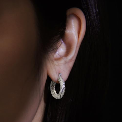 RENAIZ Dainty Lightweight Hoop & Stud Earrings for Women – 14K Gold Plated & Rhodium Plated, Minimalist Geometric Hypoallergenic Jewelry, Tiny Dainty Everyday Studs and Hoops - color: White Gold, style: Rope