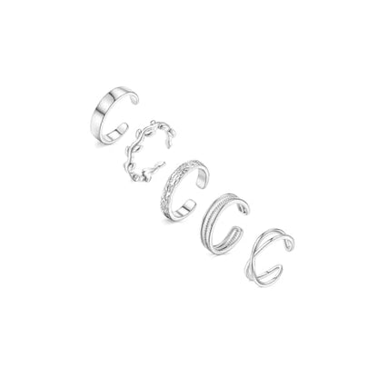 5Pcs Toe Rings for Women | Adjustable Toe Rings,Non Tarnish Ring,Open Band Toe Rings Set Summer Beach Gifts - color: Silver