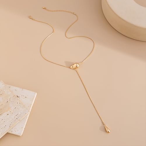 Trendy Long Gold or Silver Teardrop Tassel Y Necklace, Delicate Hollow Irregular Geometric Necklaces for Women Punk Party Charm Statement Jewelry Gift - color: Gold