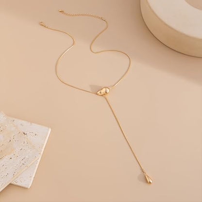 Trendy Long Gold or Silver Teardrop Tassel Y Necklace, Delicate Hollow Irregular Geometric Necklaces for Women Punk Party Charm Statement Jewelry Gift - color: Gold