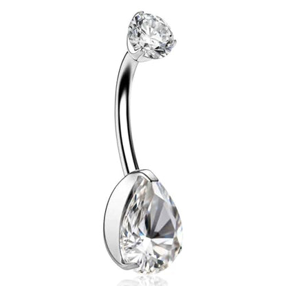 Titanium Floating Belly Button Rings 14G, ASTM F136 Implant-Grade Curved Barbell, Internal Thread with 6mm Teardrop Gems, Sparkle Navel Piercing Jewelry, 10mm/12mm Length - color: Teardrop Silver-Clear CZ, size: 1/2"(12mm)