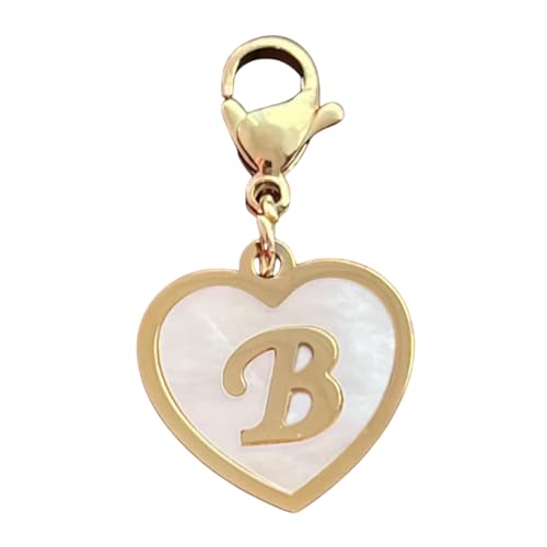 Golden Heart Titanium Steel Shell Finish Alphabet Letter Clip-On Charms A-Z Initial Pendant for Bracelet, Necklace, Keychain, DIY Jewelry Making - color: B