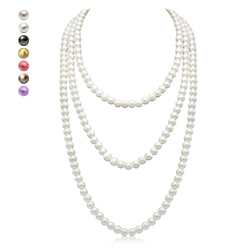 Women's Long Pearl Necklace - Natural Cultured Pearls - Luxurious 8mm Strand Pearls - 1920s Timeless Elegance - Great for Wives, Girlfriends, Sisters, and Besties - Length 60In/71In - color: Cream White, size: 71In