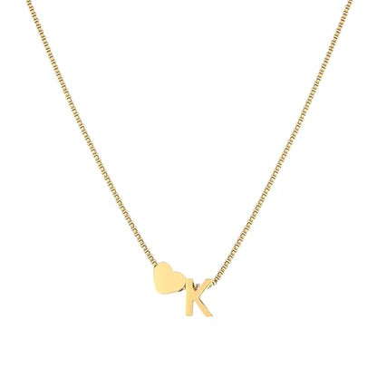 18K Real Gold Plated Heart Initial Necklace for Women-Personalized A-Z Letter Pendant on Durable Stainless Steel Box Chain (16+2.5 inch Adjustable) Hypoallergenic Everyday Jewelry Gift Boxed for Mom Wife - style: Gold:K