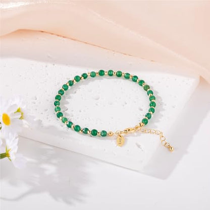 Inspirational Gifts Healing Natural Stone Bracelets for Women Anxiety Stress Relief Bracelet Handmade Jewelry for Friends Sister, Christmas Stocking Stuffers Thanksgiving Basket - color: Green-Luck