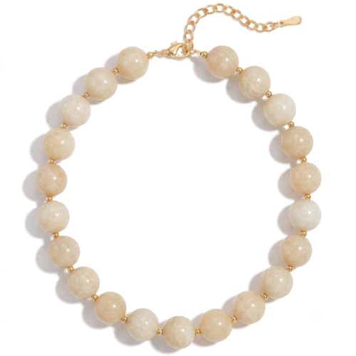 Colorful Beaded Necklace for Women Boho Statement Chunky Necklace Natural Stone Beads Gemstone Choker Necklaces Handmade Summer Beach Jewelry - color: Beige