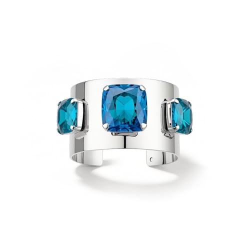 Punk Square Crystal Open Bracelet for Women Fashion Wide Cuff Bangle Bracelets Shiny Rhinestone Rectangle Charm Bangle Geometric Statement Jewelry Gifts - color: Blue