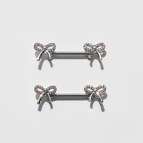 BSJ4U Nipple Piercing Jewelry 14G Stainless Steel Nipple Rings for Women Heart Butterfly Flower Bow Nipple Barbells - color: Pink CZ Nipple Piercing Jewelry