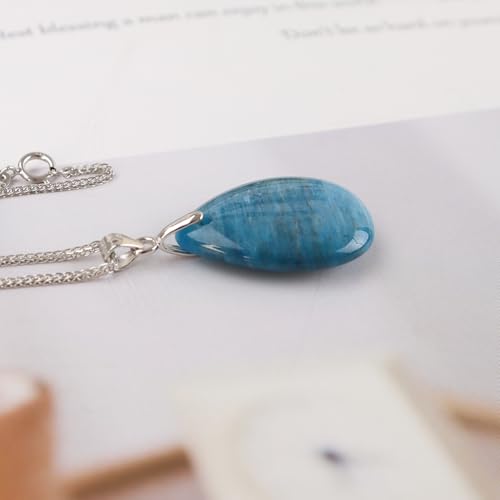iSTONE 925 Sterling Silver Natural Crytral for Womens Pendant Necklace, Gemstone Birthstone with 17.8" Silver Chain Ladies - color: Apatite