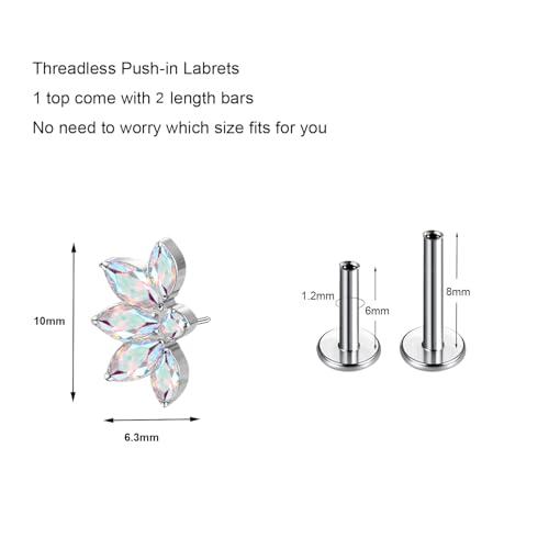 1pcs 16G 18G G23 Titanium Threadless Labret Studs Push-in Labret Lip Cluster Tragus Helix Conch Lobe Rook Cartilage Push Back Piercing Jewelry Earring - style: 5 eye-AB