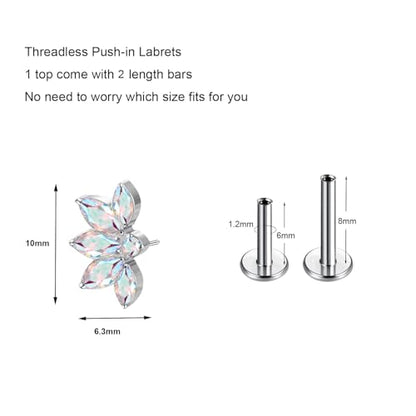 1pcs 16G 18G G23 Titanium Threadless Labret Studs Push-in Labret Lip Cluster Tragus Helix Conch Lobe Rook Cartilage Push Back Piercing Jewelry Earring - style: 5 eye-AB
