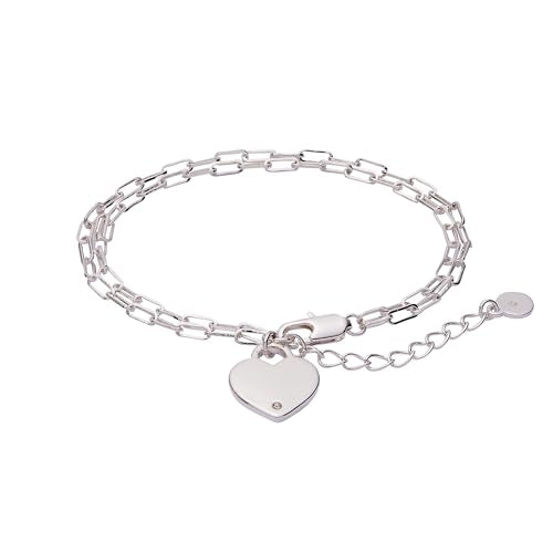 ALEX AND ANI Heart Charm Double Paperclip Chain Braclet - color: Silver