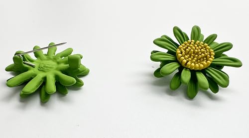 6 Pcs Daisy Flower Brooches, Sunflower Lapel Pins, Sun Flower Brooches, Floral Lapel Pins for Women Fashion Jewelry Accessories - color: Green
