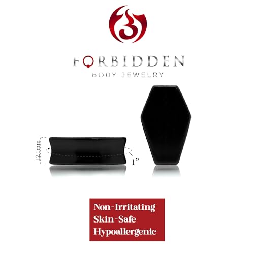 Forbidden Body Jewelry Natural Obsidian Black Stone Coffin Shaped Double Flare Plugs, Gauges, Tunnels - style: 1" (25mm)