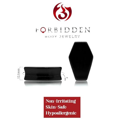 Forbidden Body Jewelry Natural Obsidian Black Stone Coffin Shaped Double Flare Plugs, Gauges, Tunnels - style: 1" (25mm)
