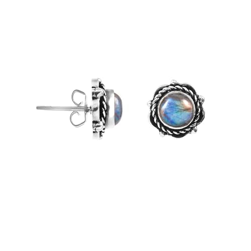 925 Sterling Silver Gemstone Stud Earrings for Women | Handmade Birthstone Jewelry | Labradorite, Turquoise, Carnelian, Moonstone, Black Onyx, Amethyst