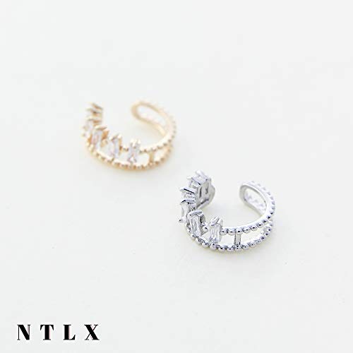 Ear Cuff – Earring Cuffs for Women – 925 Sterling Silver Plated or 14K Gold Plated - Cubic Zirconia Sparkling Round Huggie Ear Cuff Crawler Earrings – Clip On Cartilage - style: Silver - Baguette