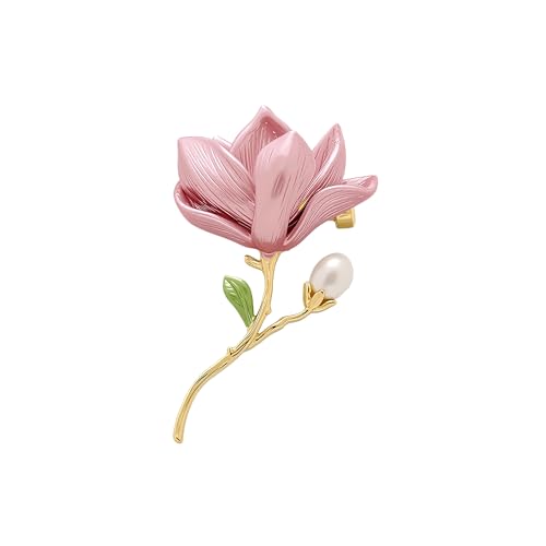 Vintage Jade Orchid Brooch with Pearl Chinese Style Magnolia Flower Floral Pin for Women Party Jewelry Accessory for Blouse, Scarf or Jacket - color: Pink
