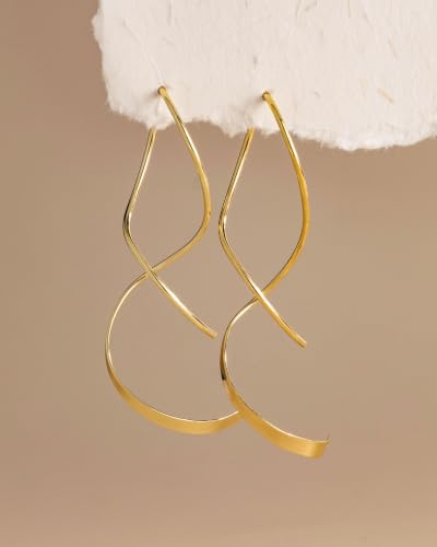 14K Gold Plated/Sterling Silver CZ Pearl Drop Dangle Earrings for Women - color: Gold-Spiral Threader