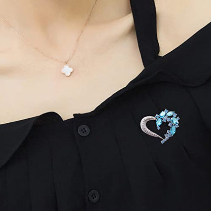 Brooch Pins for Women Girls Fashion Flower Crystal Rhinestone Pearl Jewelry - color: Light Blue