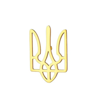 Fashionable Ukrainian national emblem cufflinks, men's stainless steel Ukrainian symbol cufflinks, French shirt cuff link brooch - color: Brooch -gold