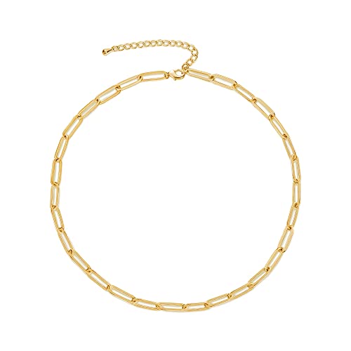 CHESKY 14K Gold Plated Silver Dainty Satellite Choker Necklace for Women | Layered Beaded Chain Necklace, Thin Choker Jewelry, Dainty Gold necklace, Minimalist Trendy Jewelry, Daily Gift for Women - style: rectangle-gold