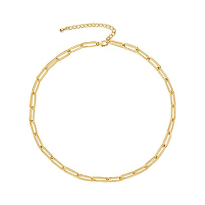 CHESKY 14K Gold Plated Silver Dainty Satellite Choker Necklace for Women | Layered Beaded Chain Necklace, Thin Choker Jewelry, Dainty Gold necklace, Minimalist Trendy Jewelry, Daily Gift for Women - style: rectangle-gold
