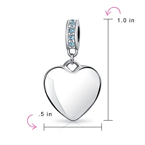 Bling Jewelry .925 Sterling Silver Blue Crystal Accent Bale Heart Shape Dangle Bead Charm for Bracelet - color: Light Blue