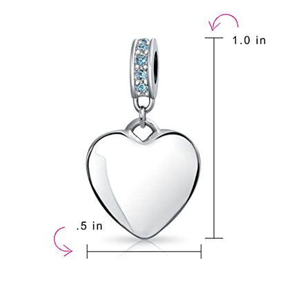 Bling Jewelry .925 Sterling Silver Blue Crystal Accent Bale Heart Shape Dangle Bead Charm for Bracelet - color: Light Blue