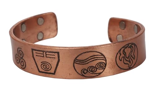 Touchstone magnetic copper bracelets for men women in gift box, engraved | 100% pure solid real adjustable bangle bracelet cuff jewelry; 12X ultra strength with 3500 gauss neodymium magnets; - style: Elements Of Life