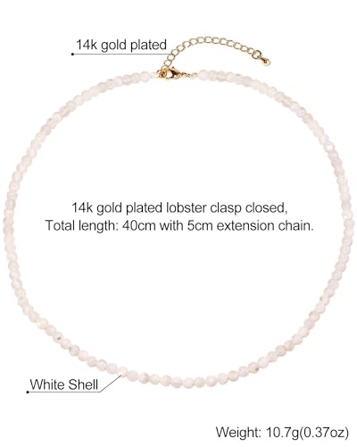 Simple 4mm Gemstones and Crystals Choker Necklace Unisex 16"-18" | Necklaces for Women Men, Adjustable, 40-45 cm Chain Length, Handmade, Spiritual Gemstones, Positive Energy, Daily Wear - style: White Shell