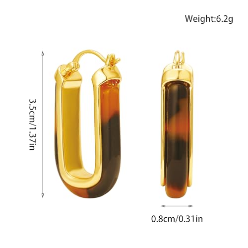 Dr's gift Chunky Leopard Print Earrings for Women 14K Gold Plated Statement Huggie Hoop Earrings Brown Acrylic Tortoise Resin Cheetah Trendy Jewelry - color: Leopard
