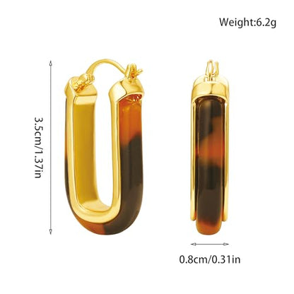 Dr's gift Chunky Leopard Print Earrings for Women 14K Gold Plated Statement Huggie Hoop Earrings Brown Acrylic Tortoise Resin Cheetah Trendy Jewelry - color: Leopard