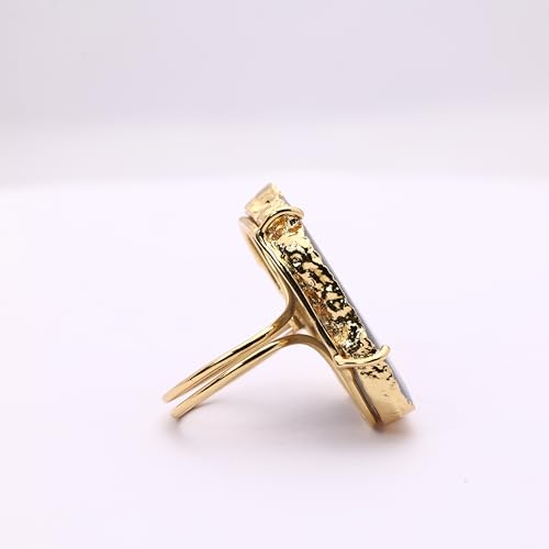 Ring Geode Druzy Slice Unique And Stylish Statement Gold Plated Jewelry Natural Gemstone Stone size 25-35 mm Approximately Adjustable Shank US Scale Size 6-9 - color: Gray, 1