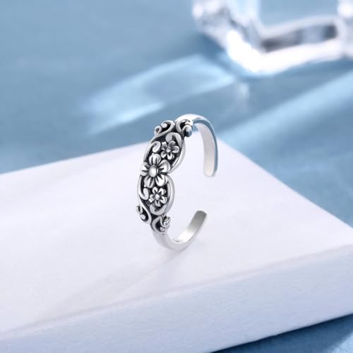 925 Sterling Silver Toe Ring Adjustable Butterfly Filigree Boho Ocean Wave Summer Jewelry for Women - style: Flower