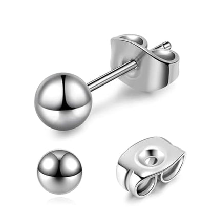 3/4 Pairs Stainless Steel Ball Stud Earrings, High Polished Round Ball Earrings Set for Women & Men 4-10mm - color: Silver