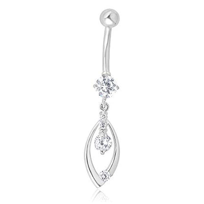 AVORA 10K Gold Simulated Diamond CZ Dangling Fancy Teardrop Belly Button Ring Body Jewelry (14 Gauge) - color: Yellow Gold