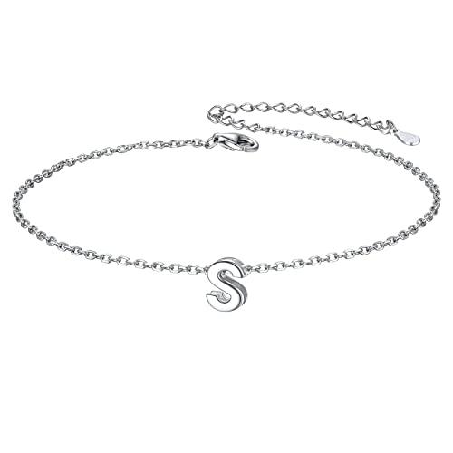 ChicSilver Initial Bracelet for Women 925 Sterling Silver Letter Initial Bracelet Dainty Personalized 26 Alphabet Jewelry Gifts for Birthday Anniversary Wedding - style: S