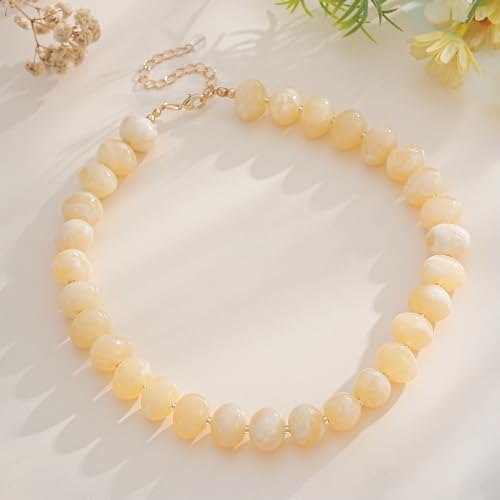 Colorful Chunky Beaded Necklaces for Women Multicolor Large Round Resin Beads Collar Necklace Boho Trendy Statement Chokers Y2K Summer Beach Jewelry - color: Beige-Oval