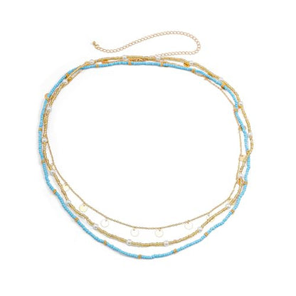 14K Gold Plated Belly Chain Layered Adjustable Waterproof Sparkling Sequin Body Chain Sparkling beads Sexy Bikini Waist Chain With Scalable Elastic Rope - Aqua Brown Golden - color: 3 Layers Aqua