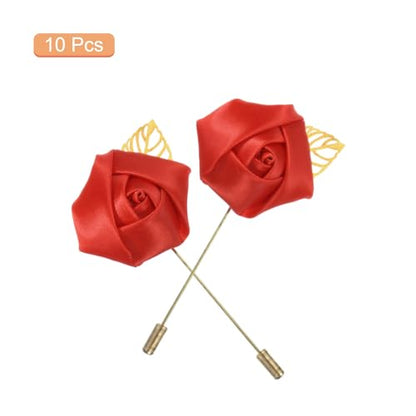 MECCANIXITY Groom Boutonnieres Rose Boutonnieres Pins for Wedding - color: Bright Red