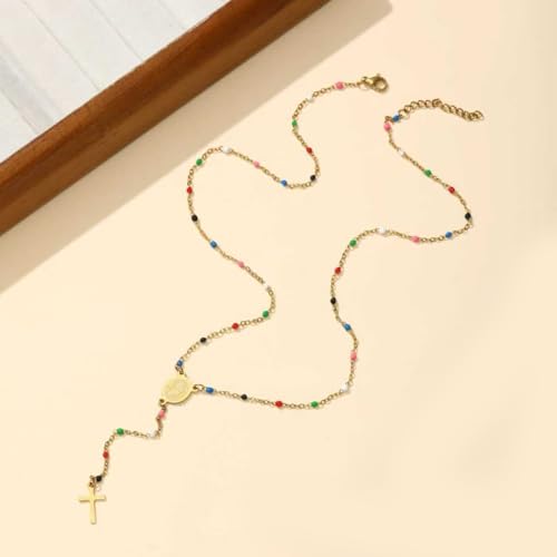 KURTCB Rhinestone Necklace for Women Boho Long Y Lariat Gold Necklace Stack Colorful Summer Beach Jewelry - color: Gold Rainbow