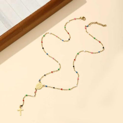 KURTCB Rhinestone Necklace for Women Boho Long Y Lariat Gold Necklace Stack Colorful Summer Beach Jewelry - color: Gold Rainbow