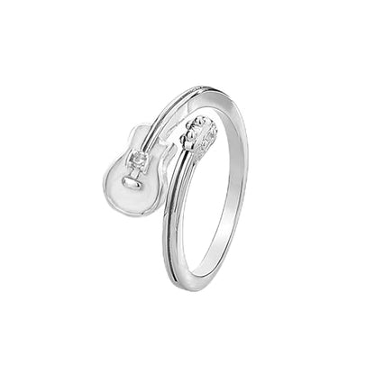 Adjustable Leaf Stackable Rings for Women Cubic Zirconia Stones Blue Leaves Purple Flower Open Band Stacking Finger Sliver Rings Fashion Plant Floral Aesthetic CZ Jewelry - color: white guitar