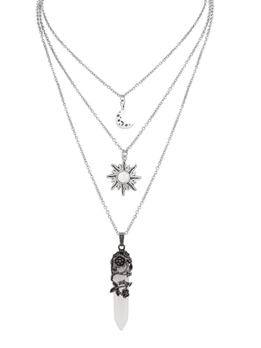 Sacina Gothic Emo Grunge Crescent Moon Choker, Moon Sun Star Choker Necklace, Goth Gothic Necklace, Halloween Christmas Jewelry Gift for Women - color: White