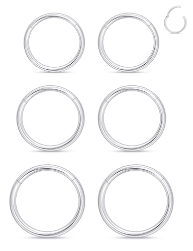 20G 18G 16G 14G Nose Rings Hoops Astm F136 Titanium Clicker Septum Jewelry Lip Ring Tragus Helix Daith Rook Conch Snug Cartilage Lobe Earrings Hoop Piercing Jewelry For Women Men Silver - size: 16G-6MM-7MM-8MM