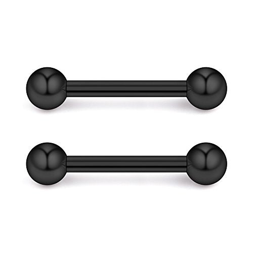 Ruifan 316L Stainless Steel Nipple PA Tongue Shield Barbell Ring Bar Body Piercing Retainer 12G 14mm 2-12PCS - color: 2PCS - Black